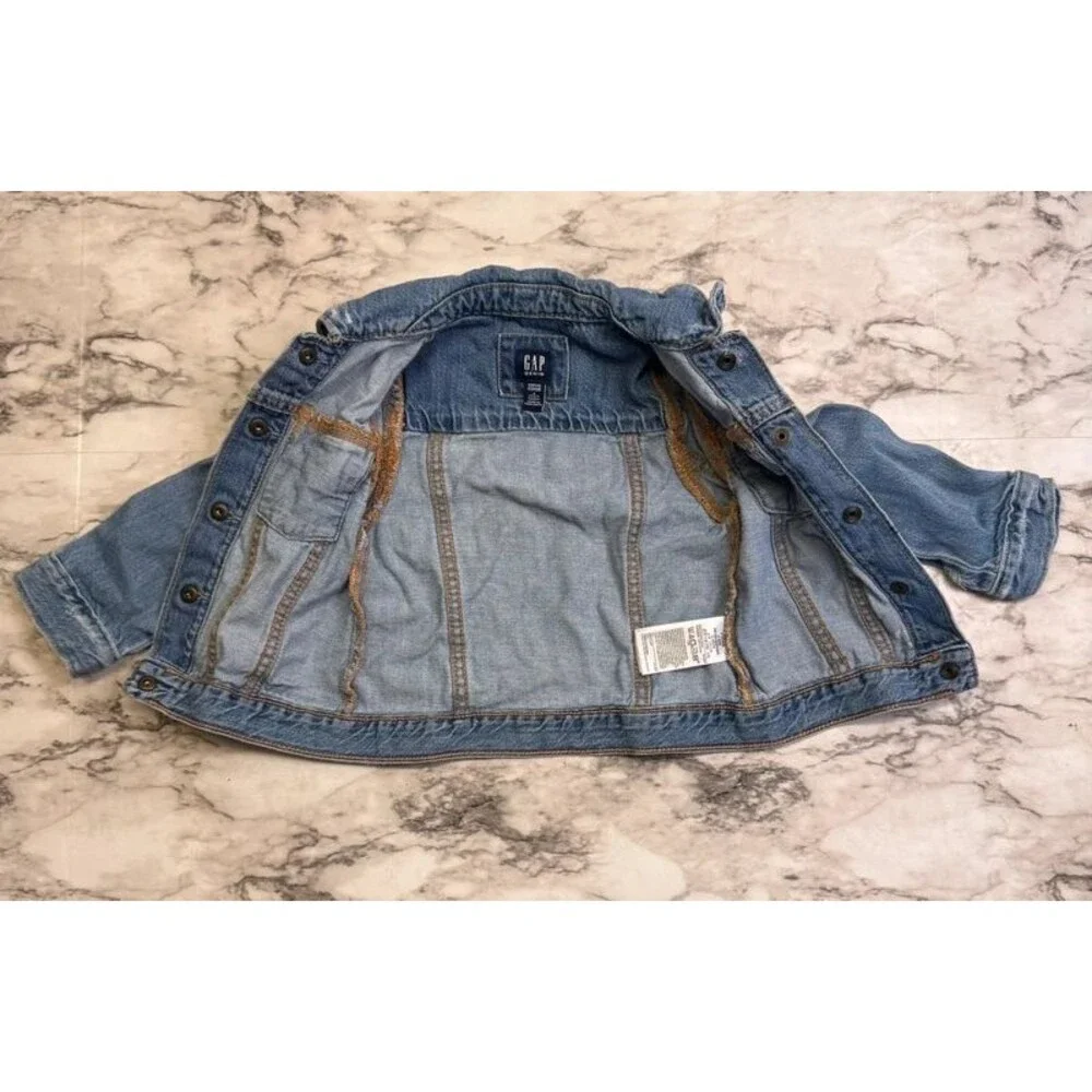 Gap Toddlers Unisex Distressed Snap Front Jean Jacket Blue Size 3T
